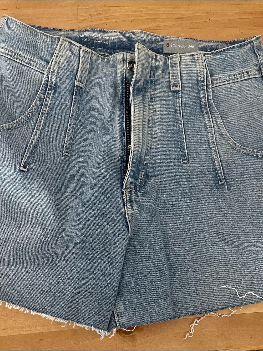 AG Contour 360 Light Wash Denim Shorts with Frayed Hem